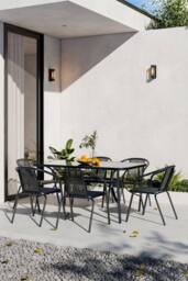 Garden Sanctuary Rectangle 7 Pcs Garden Dining Table & Chairs Set in Black - thumbnail 1