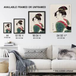 Artery8 Naniwaya Okita Portrait Vintage Japan Framed Wall Art Print Kitagawa in Green - Size: A4 - thumbnail 3