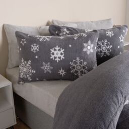 OHS Snowflake Teddy Fleece Duvet Cover Bedding Winter Christmas in Grey - Size: Double - thumbnail 3