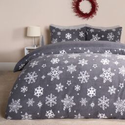 OHS Snowflake Teddy Fleece Duvet Cover Bedding Winter Christmas in Grey - Size: Double