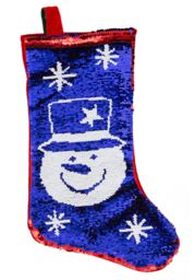 Shatchi Christmas Large 45CM Long Novelty 2in1 Snowman Sequin Santa Stocking Sack Socks Decorations Toys, Red/White - thumbnail 5