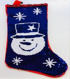 Shatchi Christmas Large 45CM Long Novelty 2in1 Snowman Sequin Santa Stocking Sack Socks Decorations Toys, Red/White - thumbnail 2