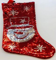 Shatchi Christmas Large 45CM Long Novelty 2in1 Snowman Sequin Santa Stocking Sack Socks Decorations Toys, Red/White - thumbnail 3
