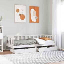 Berkfield Home Daybed with Drawers without Mattress White 90x200 cm Solid Wood - thumbnail 2
