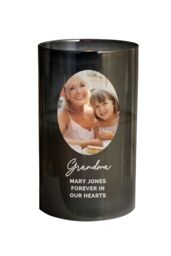 Personalised Memento Company Personalised Photo Upload Smoked Glass LED Candle in Black