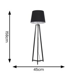 ValueLights Lottie Black Wood Tripod Floor Lamp with Fabric Tapered Shade - thumbnail 4