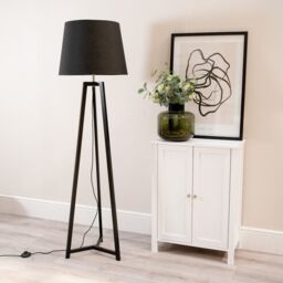 ValueLights Lottie Black Wood Tripod Floor Lamp with Fabric Tapered Shade - thumbnail 3