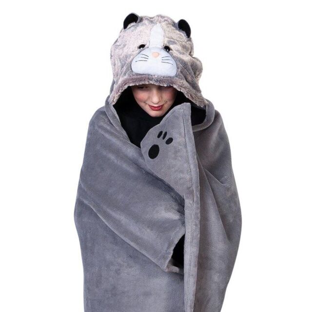 Noxxiez Cat Hooded Animal Blanket in Grey - image 1