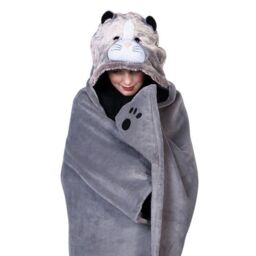 Noxxiez Cat Hooded Animal Blanket in Grey - thumbnail 1