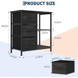 VOGREX 3 Drawer File Cabinet Printer Stand w/ 2 Open Shelf Under in Black - thumbnail 2