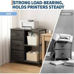 VOGREX 3 Drawer File Cabinet Printer Stand w/ 2 Open Shelf Under in Black - thumbnail 5