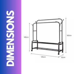 Pirlo Plush Heavy Duty Metal Clothes Rail Open Wardrobe With 2 Storage Shelves in Black - thumbnail 6