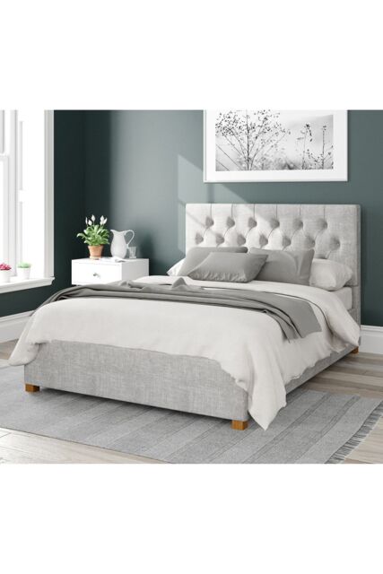 Aspire Olivier Upholstered Ottoman Storage Bed, Pure Pastel Cotton Fabric in Grey - Size: King - image 1