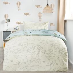 Kids Reversible Duvet Cover Bedding Pillowcases World Map Quilt - thumbnail 4