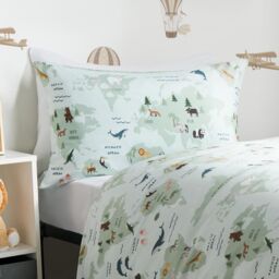 Kids Reversible Duvet Cover Bedding Pillowcases World Map Quilt - thumbnail 3