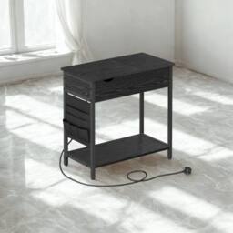 Pirlo Plush Slim Smart Bedside End Table With Power & USB Outlets Black - thumbnail 4