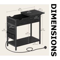 Pirlo Plush Slim Smart Bedside End Table With Power & USB Outlets Black - thumbnail 9