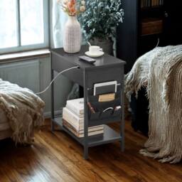 Pirlo Plush Slim Smart Bedside End Table With Power & USB Outlets Black - thumbnail 5