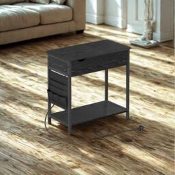 Pirlo Plush Slim Smart Bedside End Table With Power & USB Outlets Black - thumbnail 7