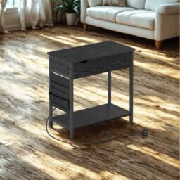 Pirlo Plush Slim Smart Bedside End Table With Power & USB Outlets Black - thumbnail 3