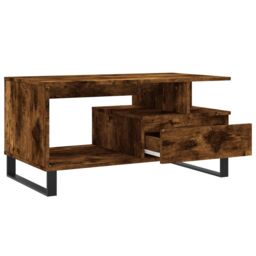 Berkfield Home Coffee Table Smoked Oak 90x49x45 cm Engineered Wood in Brown - Size: 90 x 49 x 45 cm - thumbnail 6