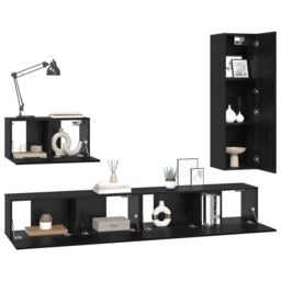 Berkfield Home with Shelf Wall-mounted Other with Storage with Door 4 pcs Black oak 30.5 x 30 x 110 cm Engineered wood - thumbnail 3