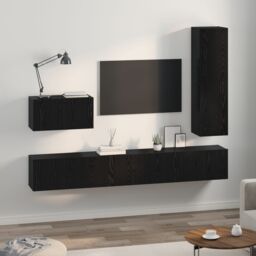 Berkfield Home with Shelf Wall-mounted Other with Storage with Door 4 pcs Black oak 30.5 x 30 x 110 cm Engineered wood - thumbnail 4