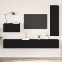Berkfield Home with Shelf Wall-mounted Other with Storage with Door 4 pcs Black oak 30.5 x 30 x 110 cm Engineered wood - thumbnail 1