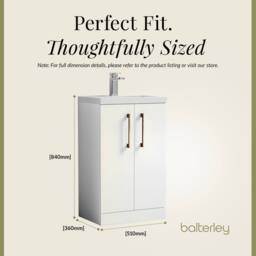 Balterley Bathroom Vanity Basin Unit, Copper Handles, 500mm, Gloss White - thumbnail 5