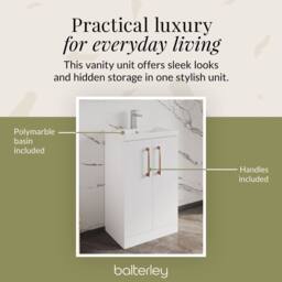Balterley Bathroom Vanity Basin Unit, Copper Handles, 500mm, Gloss White - thumbnail 7