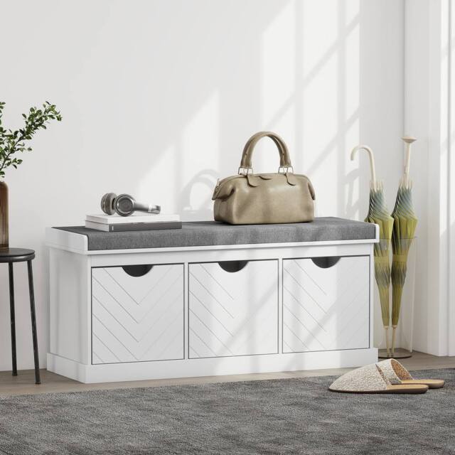 HOMCOM Shoe Storage Bench with 3 Removable Drawers & Padded Seat, White - image 1
