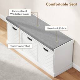 HOMCOM Shoe Storage Bench with 3 Removable Drawers & Padded Seat, White - thumbnail 4