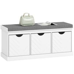 HOMCOM Shoe Storage Bench with 3 Removable Drawers & Padded Seat, White - thumbnail 2
