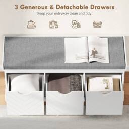 HOMCOM Shoe Storage Bench with 3 Removable Drawers & Padded Seat, White - thumbnail 6