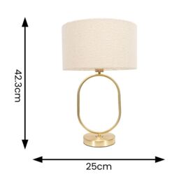 ValueLights Antonia Cream Boucle Drum Shade Brushed Gold Oval Table Lamp - thumbnail 8