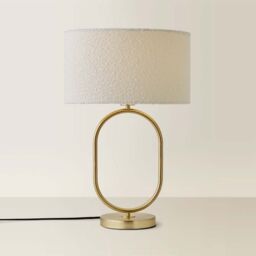 ValueLights Antonia Cream Boucle Drum Shade Brushed Gold Oval Table Lamp - thumbnail 3