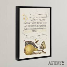 "Artery8 Caterpillar Pear & Butterfly Calligraphy Framed Canvas Wall Art in White - Size: W12"" x H16""" - thumbnail 2