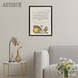 "Artery8 Caterpillar Pear & Butterfly Calligraphy Framed Canvas Wall Art in White - Size: W12"" x H16""" - thumbnail 3
