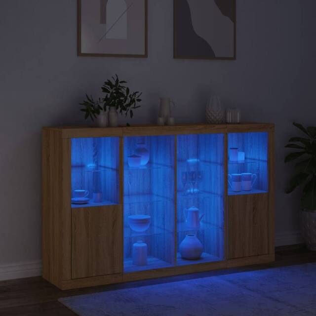 Berkfield Home Sideboards with LED Lights 3 pcs Sonoma Oak Engineered Wood in Light Tan - image 1