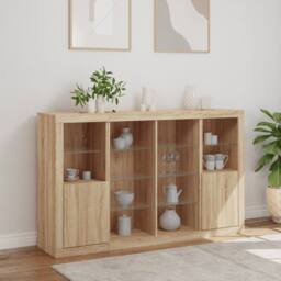 Berkfield Home Sideboards with LED Lights 3 pcs Sonoma Oak Engineered Wood in Light Tan - thumbnail 4