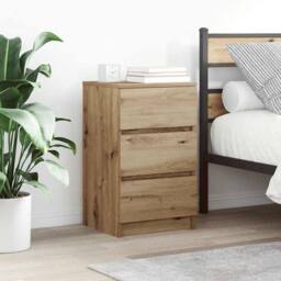 Berkfield Home Bedside Cabinet with 3 Drawers Artisan Oak 39x35x65 cm in Brown - Size: 39 x 35 x 65 cm - thumbnail 2