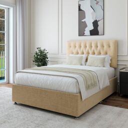 Bedmaster Linen Divan Base & Button Headboard in Natural - Size: Small Single - thumbnail 2
