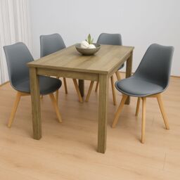 KOSY KOALA Rustic Effect Dining Table Set with 4 Grey Plastic Chairs Dining Room Furniture Set in Brown - thumbnail 2