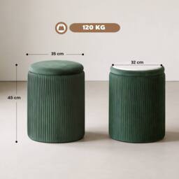 HOMCOM Round Storage Ottoman with Removable Top in Dark Green - thumbnail 3