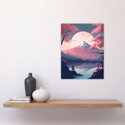 Artery8 Wall Art Print Mount Fuji View Through Cherry Blossom Trees Pastel Colour Painting Pink Purple Blue Serene Lake Reflection Japan Landscape - thumbnail 4