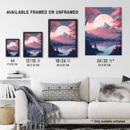 Artery8 Wall Art Print Mount Fuji View Through Cherry Blossom Trees Pastel Colour Painting Pink Purple Blue Serene Lake Reflection Japan Landscape - thumbnail 3