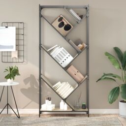 Berkfield Home Bookcase Sonoma Oak 79x30x180 cm Engineered Wood & Metal in Brown - Size: 79 x 30 x 180 cm - thumbnail 3