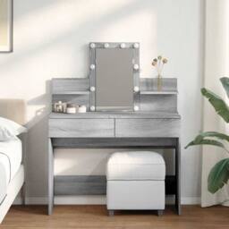 Berkfield Home Beautiful Dressing Table with LED Grey Sonoma 100x40x130 cm - Size: 100 x 40 x 130 cm - thumbnail 2