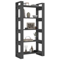 Berkfield Home Beautiful Book Cabinet/Room Divider Grey 80x35x160 cm Solid Wood - Size: 80 x 35 x 160 cm - thumbnail 4
