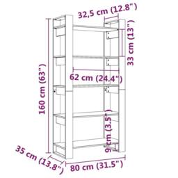 Berkfield Home Beautiful Book Cabinet/Room Divider Grey 80x35x160 cm Solid Wood - Size: 80 x 35 x 160 cm - thumbnail 8